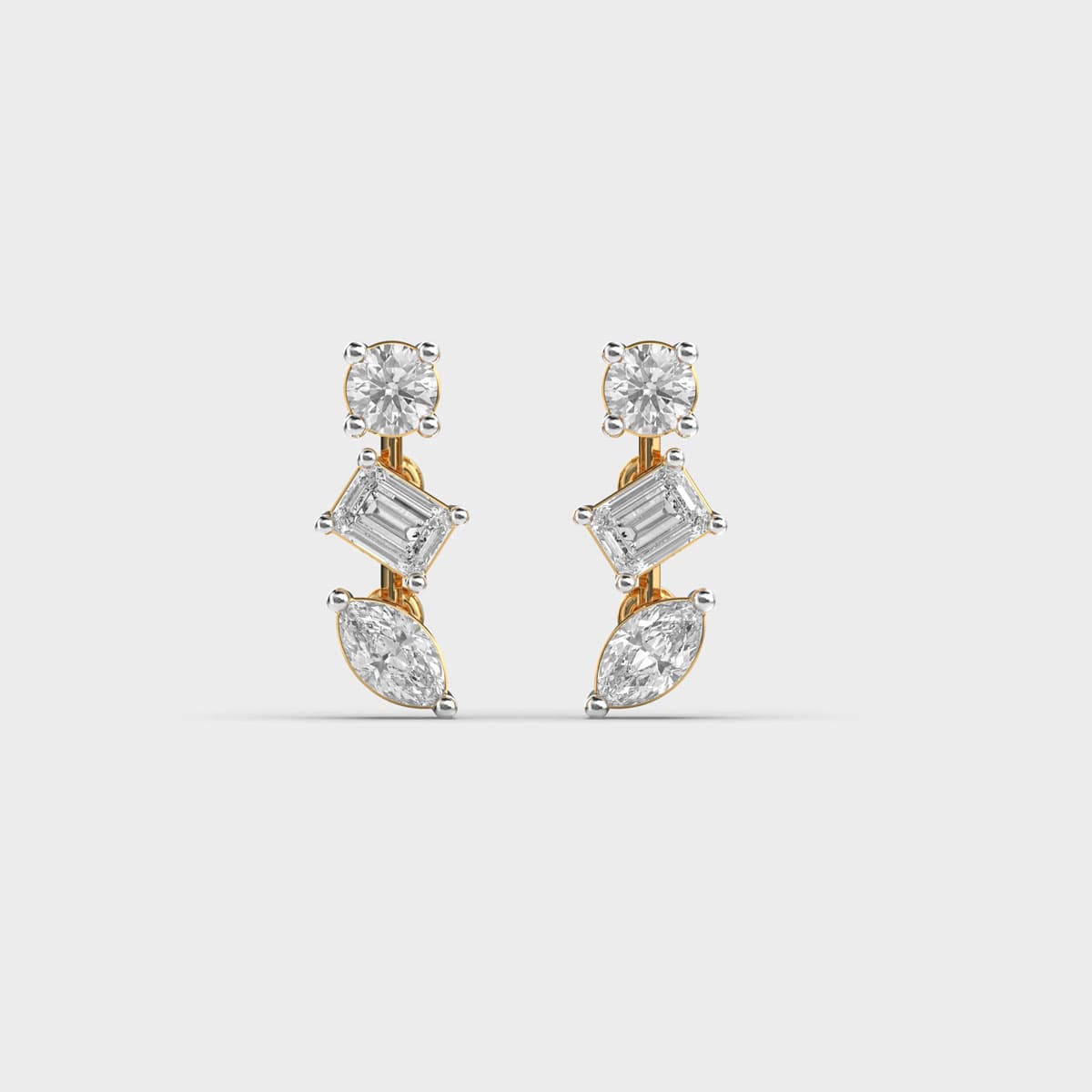 Mixed Cut Stacked Line Diamond Studs