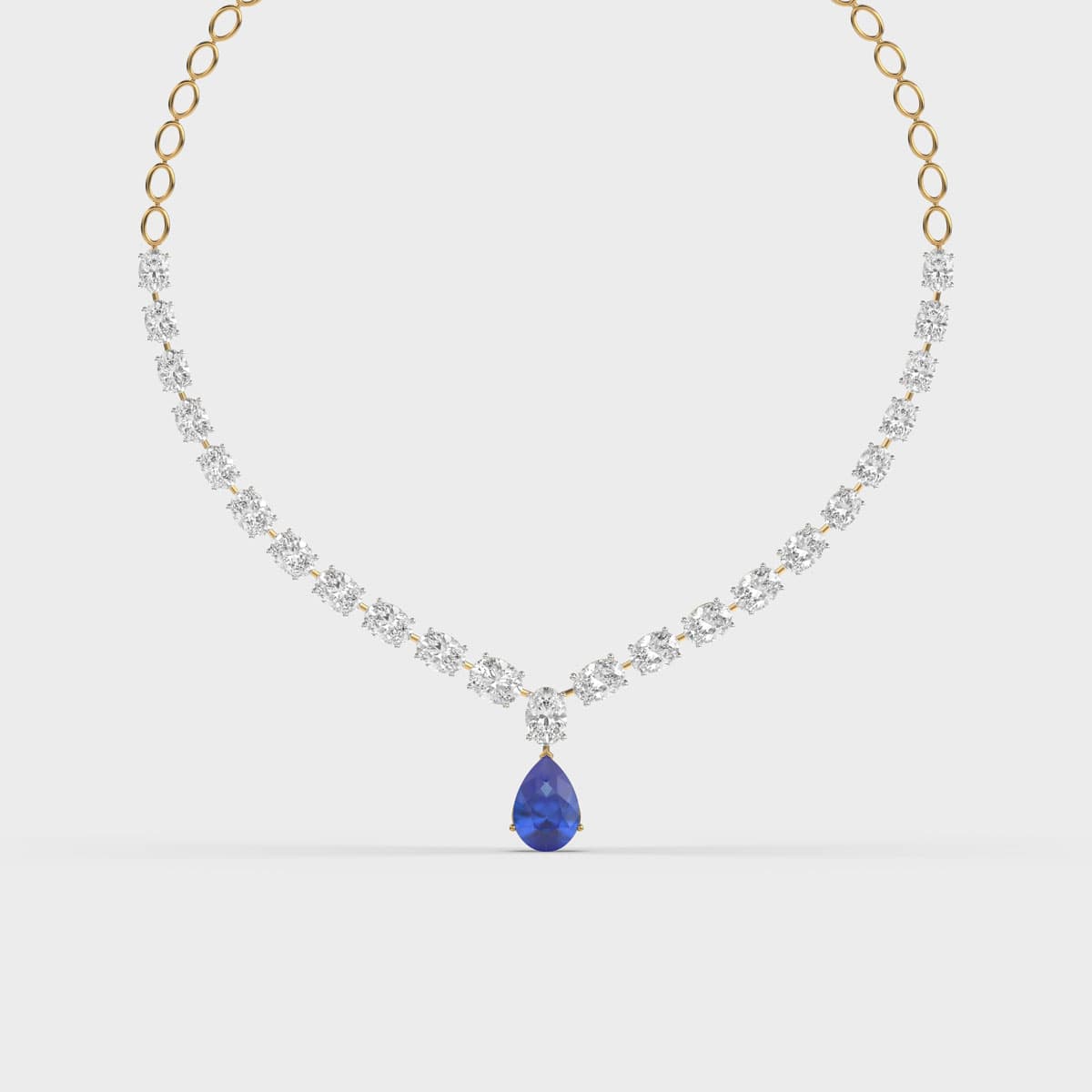 Graduated Oval Blue Pear Diamond Necklace