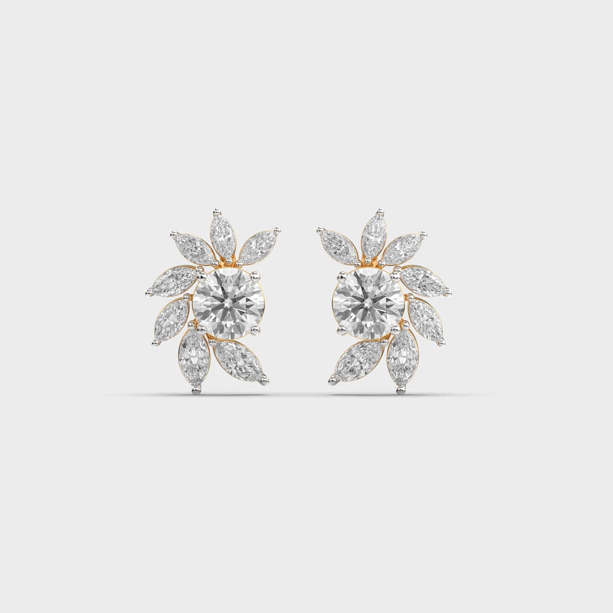 Round Centre Marquise Fan Diamond Studs