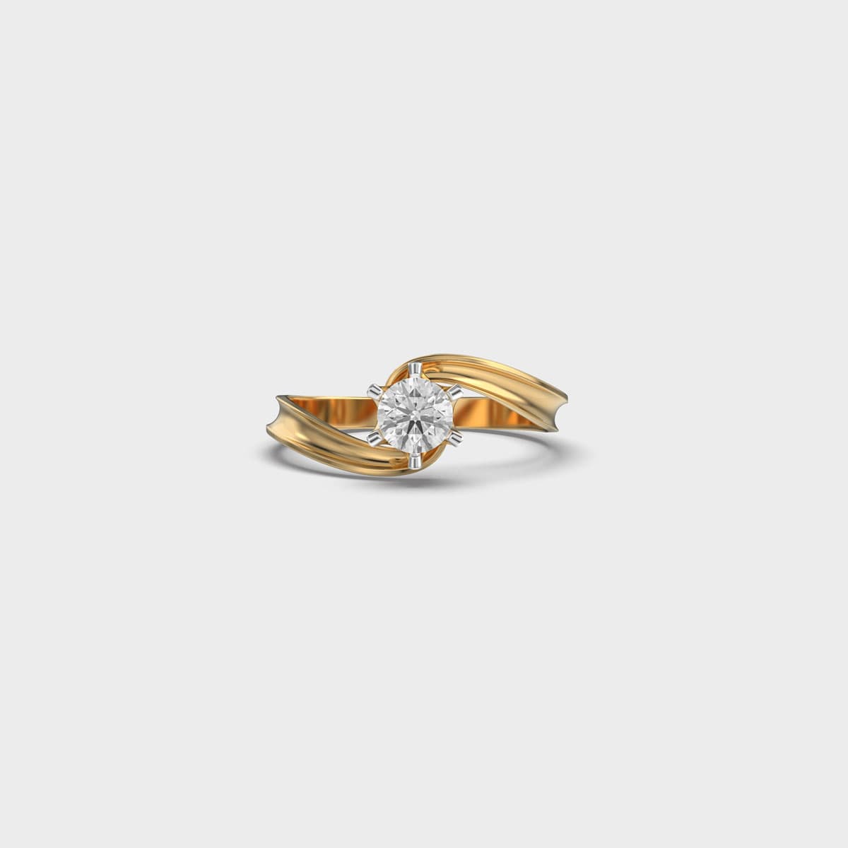 Curved Bypass Round Solitaire Diamond Ring