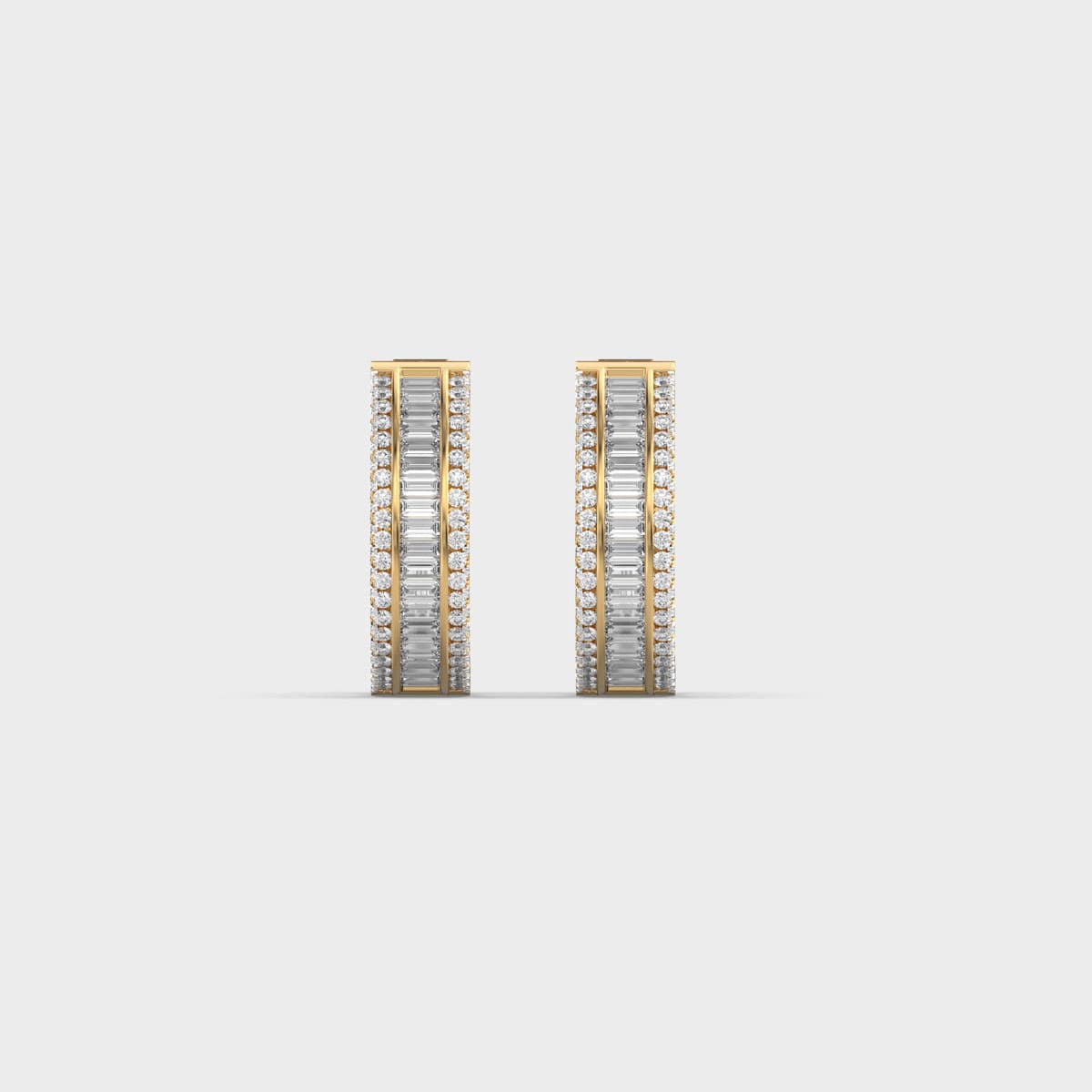 Channel Baguette Pave Row Diamond Huggies