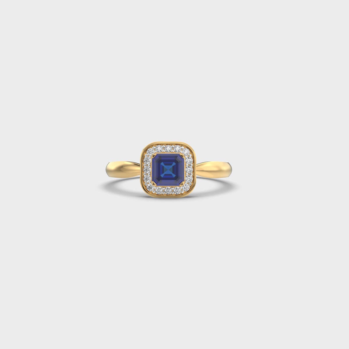 Bezel Blue Asscher Halo Diamond Ring