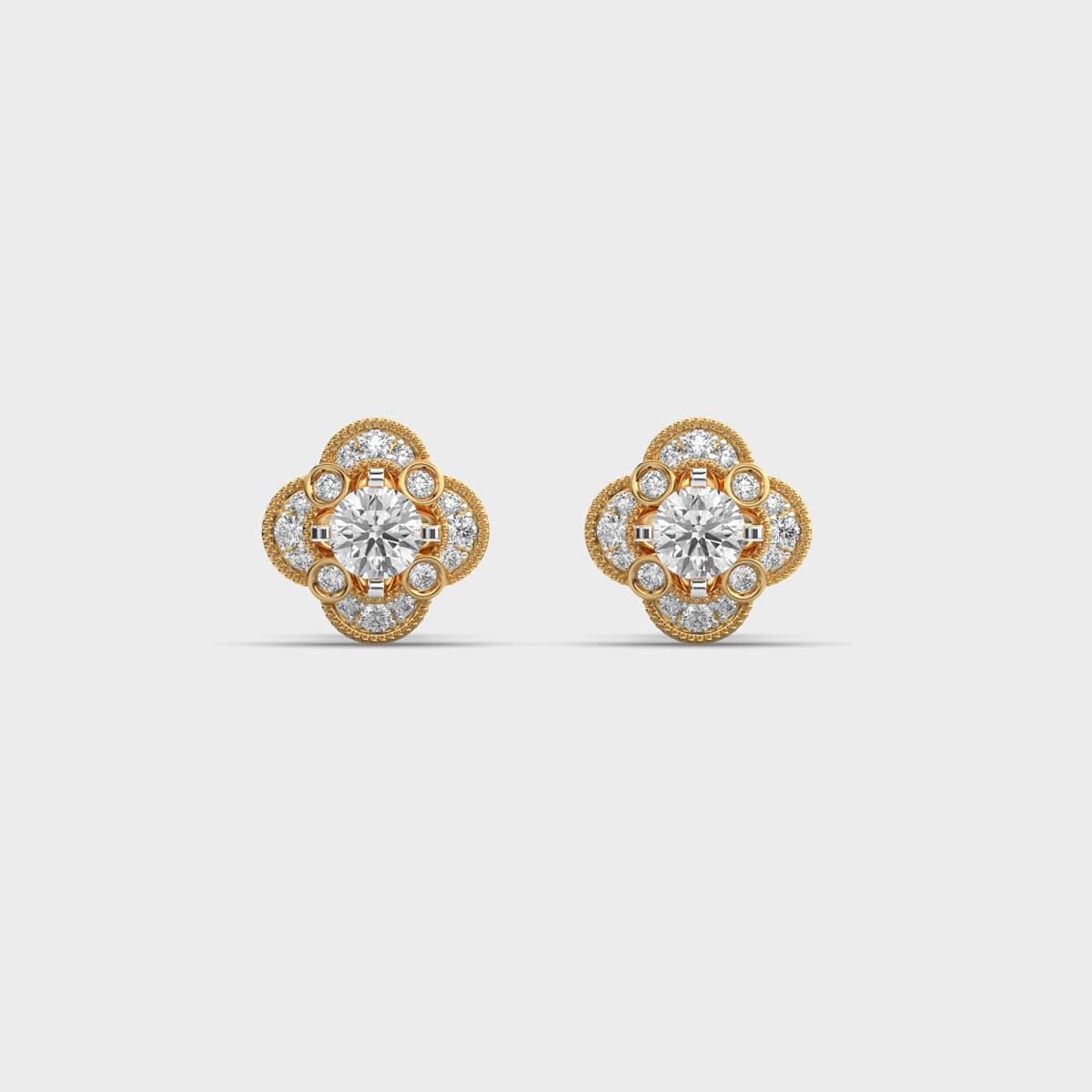 Milgrain Clover Round Bloom Diamond Studs