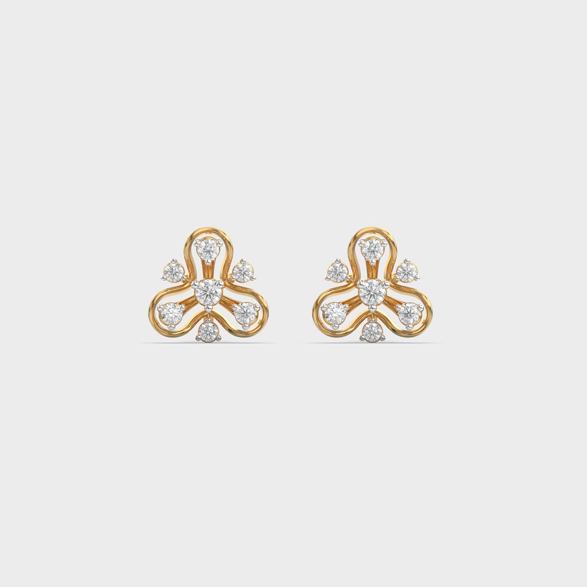 Trefoil Scroll Round Scatter Diamond Studs