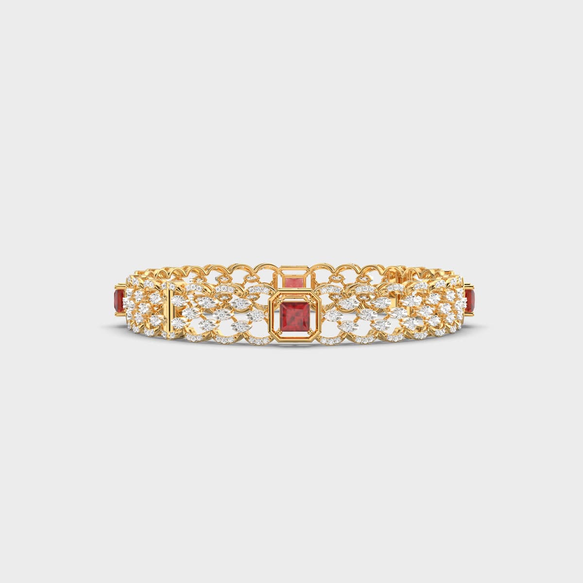Red Stone Netted Diamond Bangle