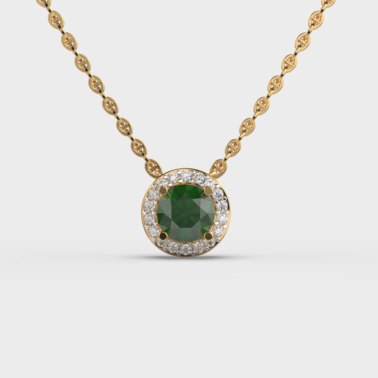 Radiant Halo Green Stone Diamond Pendant (Without Chain)