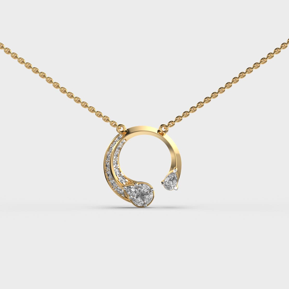 Open Circle Pear Diamond Pendant (With Chain)