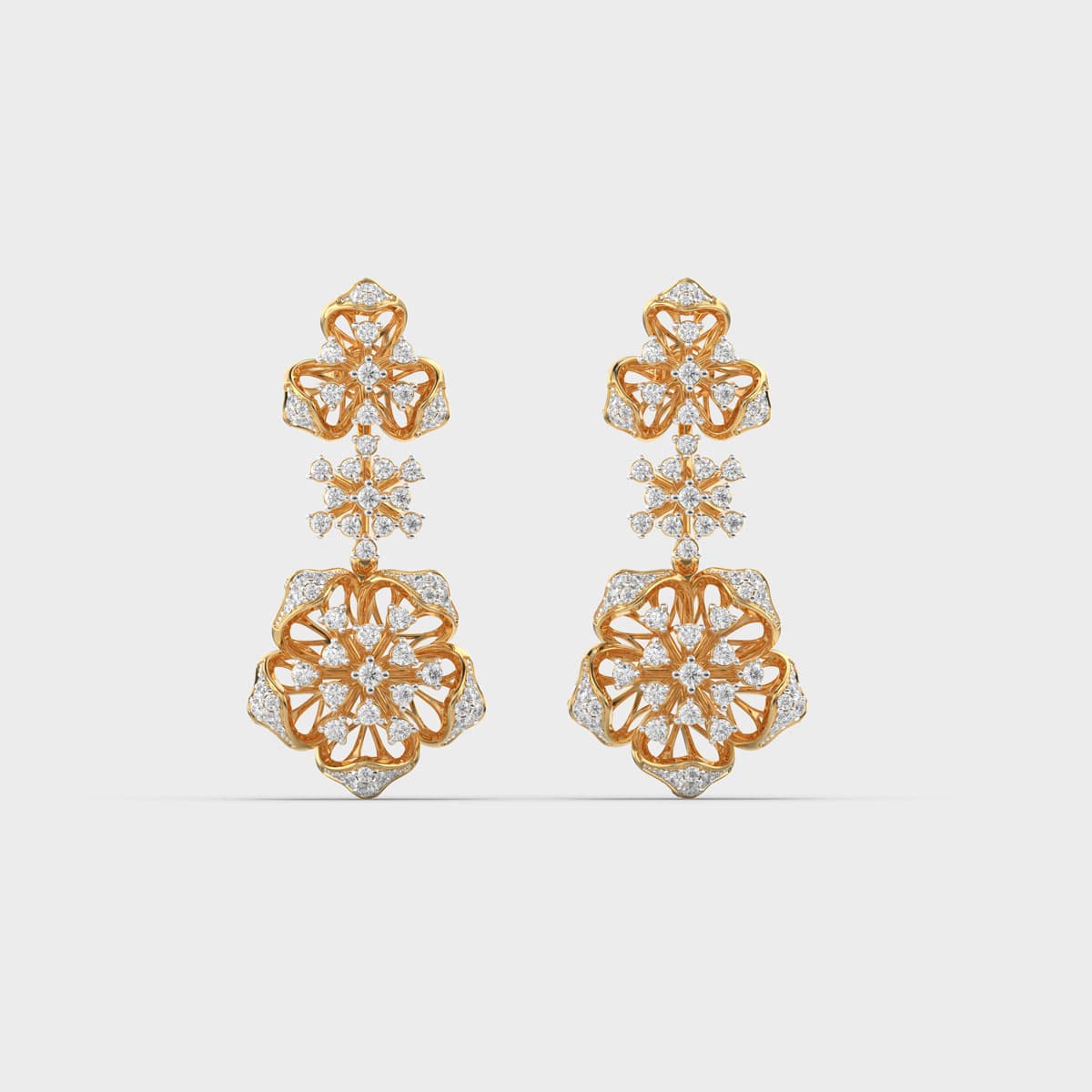 Tiered Rosette Diamond Drop Earrings