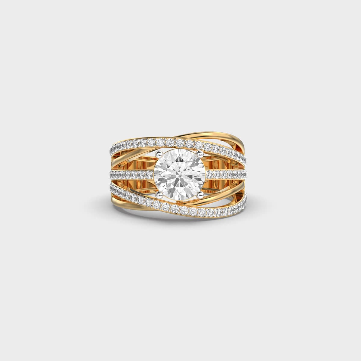 Interwoven Band Round Solitaire Diamond Ring