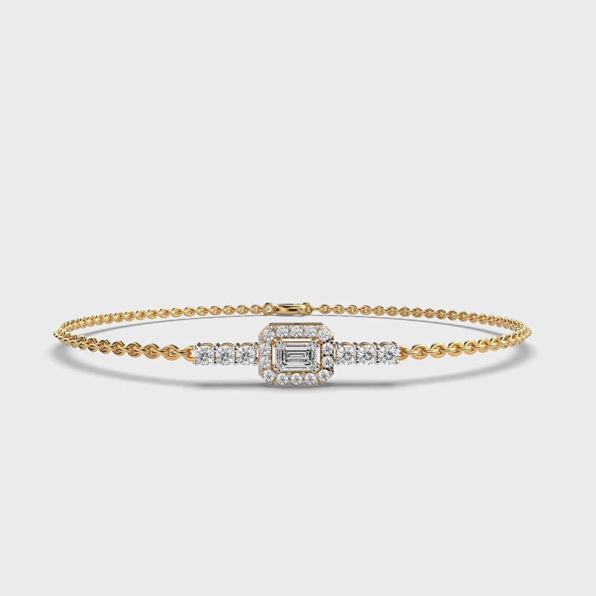 Edgy Halo Emerald Cut Diamond Bracelet