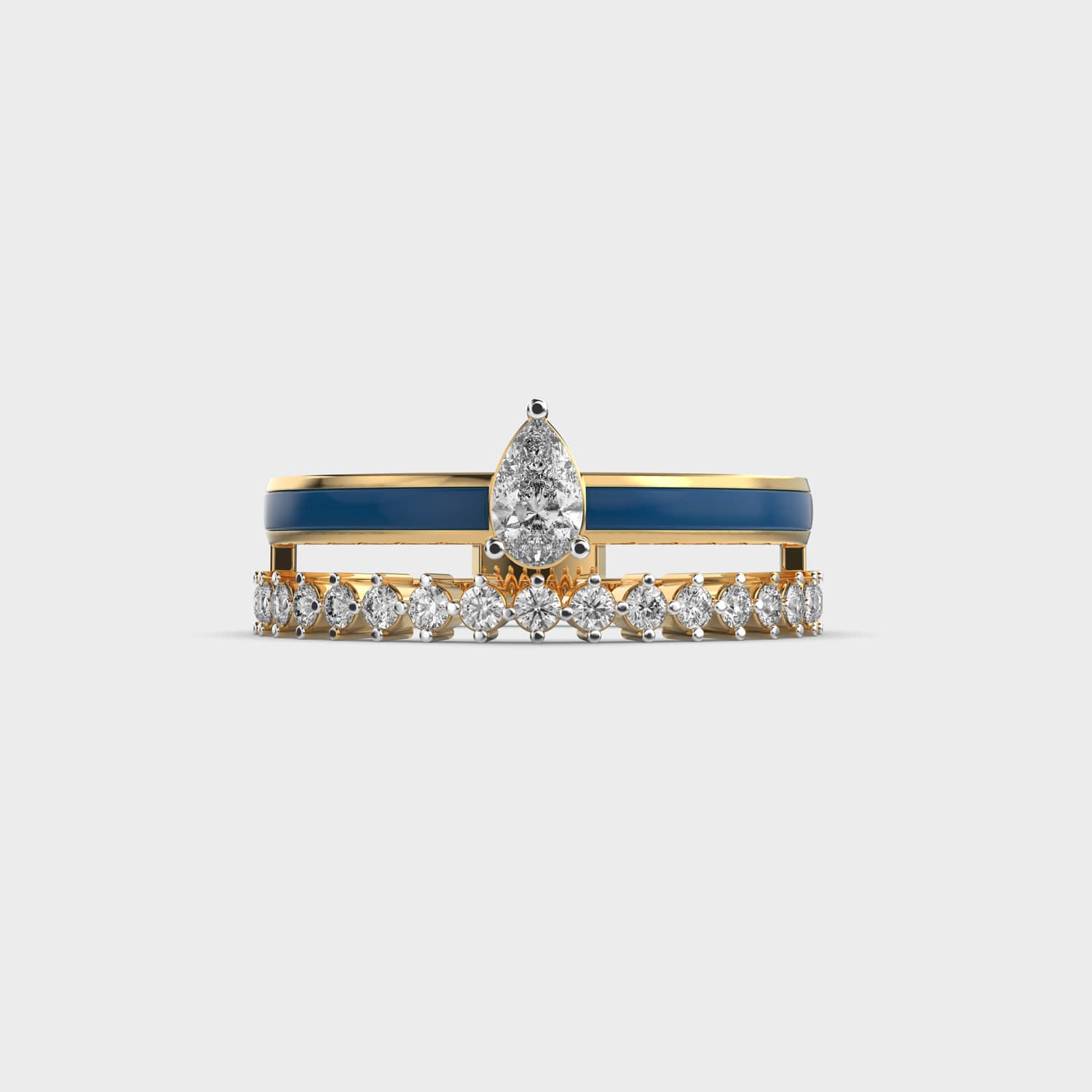 Blue Enamel Pear Cut Diamond Band Ring