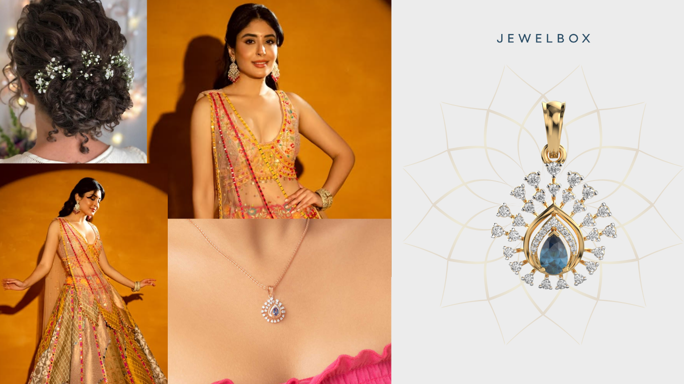 Gleaming Peacock Blue Stone Diamond Pendant Without Chain